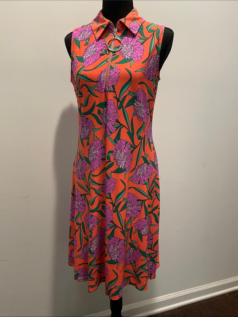 MSK Sleeveless Summer Dress Size S OrangePurple Floral Coastal Resort Effortless